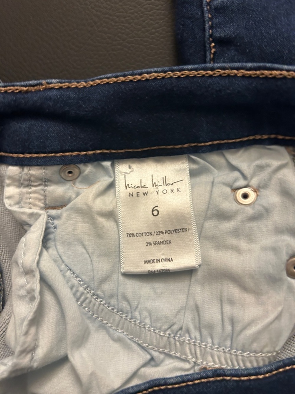 Nicole Miller Dark Indigo Stretch Denim Pants with Contrast Topstitching - Picture 4 of 7